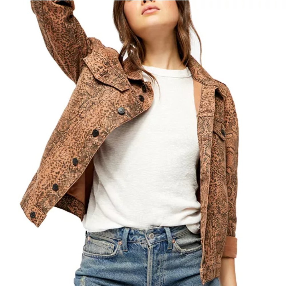 NWT Free People Snake Trucker Jacket Brown